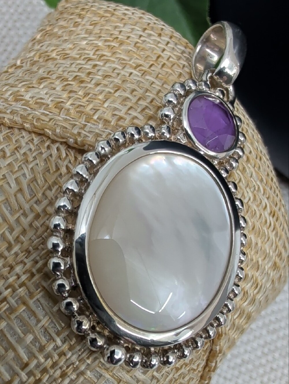 Vintage Whitney Kelly 925 Sterling Silver Mother of Pearl Amethyst Pendant - Picture 2 of 16